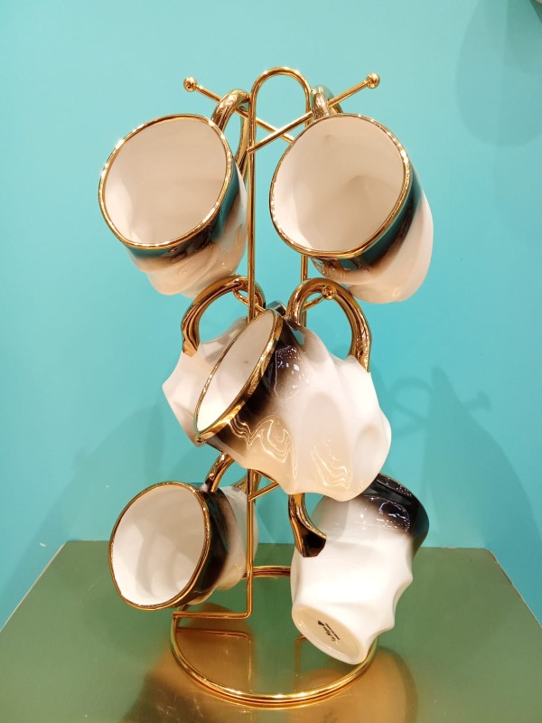 Mugs set calypso with golden stand