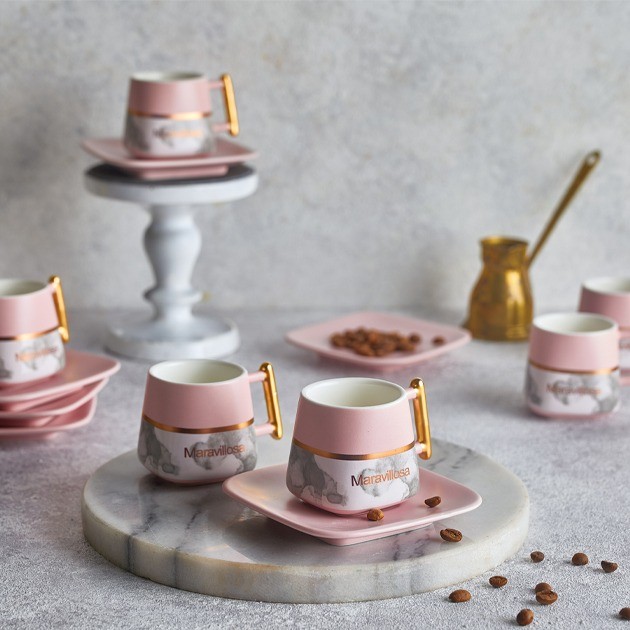 Marbel Porcelain Coffee set 12 Pieces Pink