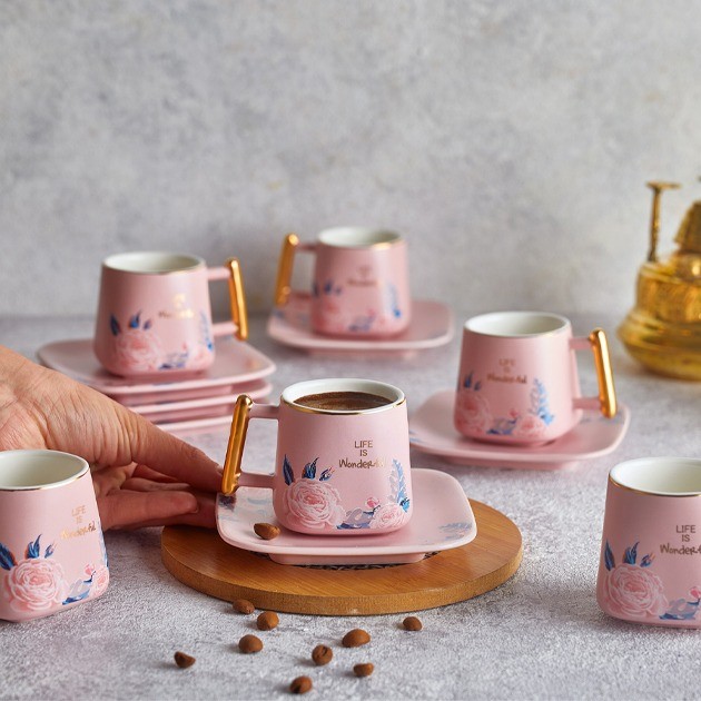 Hadwaz Porcelain Coffee set 12 Pieces Pink