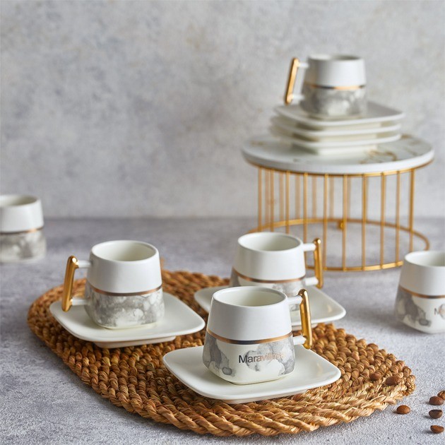 Marbel Porcelain Coffee set 12 Pieces White