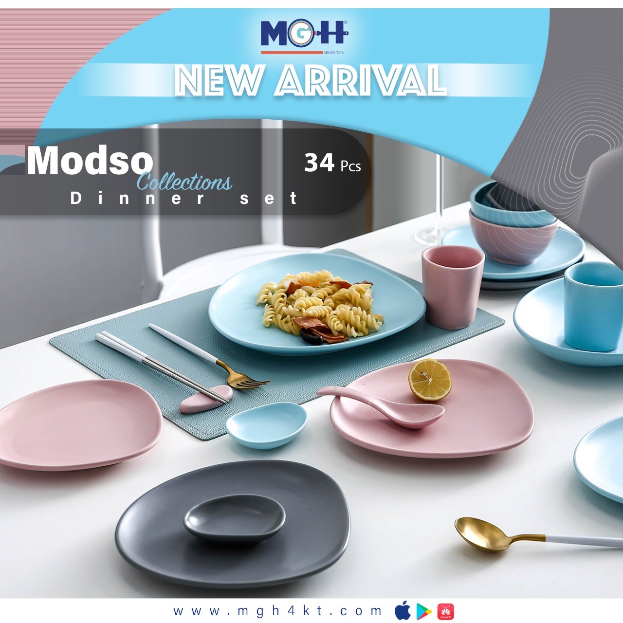 Modso Porcelain Dinner Set 34 Pieces Mix Color