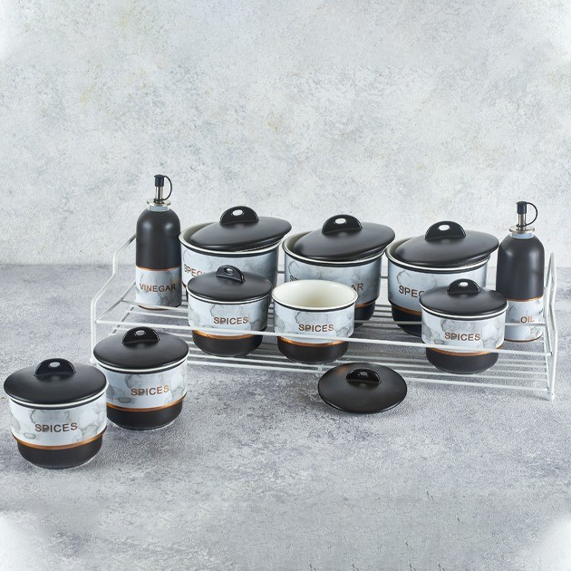 MGH4KT Marble Porcelain Spices 11 Pieces Black