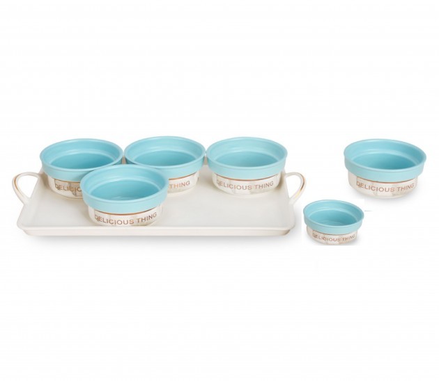 Soup set 7 Pieces porcelain Blue - Marble