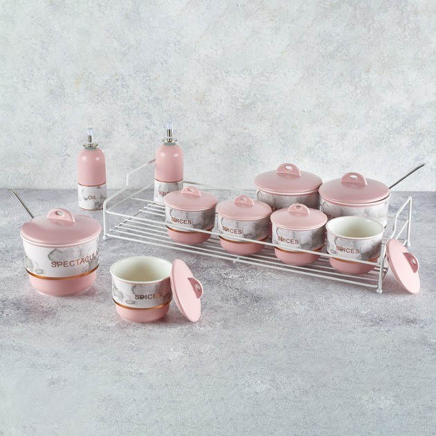 MGH4KT Marble Porcelain Spices 11 Pieces Pink