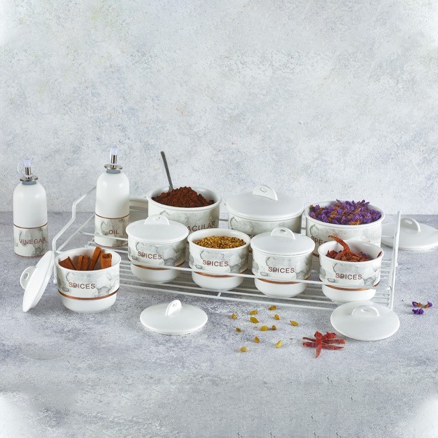 MGH4KT Marble Porcelain Spices 11 Pieces white