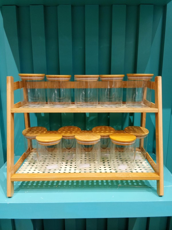 Glass spices set 12 pieces with wooden stand